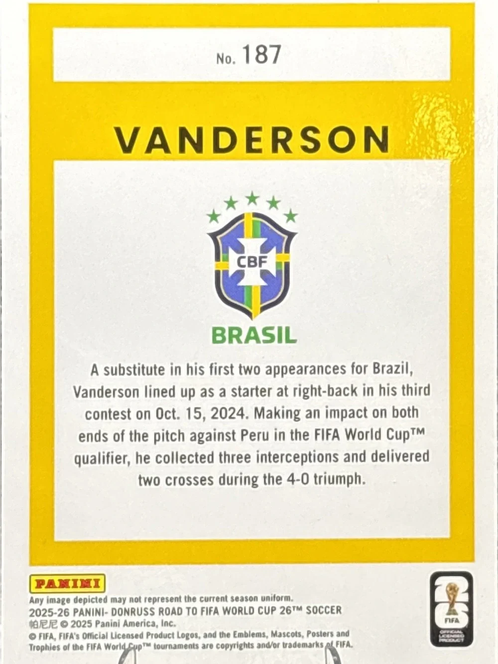Panini Vanderson Brazil Soccer Trading Card